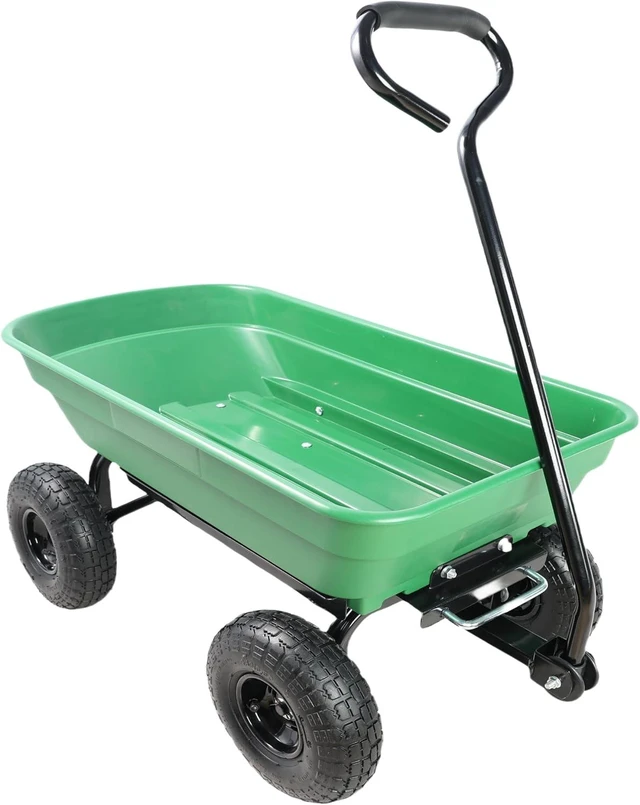 Alt view image 3 of 6 - Garden Cart Yard Wagon Dump Cart on Wheels Outdoor Gardening Cart with Steel Frame Lawn Garden Dump Utility, 300 lb. Capacity, 55L, 10" Pneumatic Tire