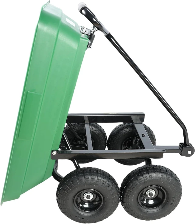Alt view image 4 of 6 - Garden Cart Yard Wagon Dump Cart on Wheels Outdoor Gardening Cart with Steel Frame Lawn Garden Dump Utility, 300 lb. Capacity, 55L, 10" Pneumatic Tire