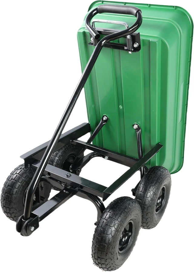 Alt view image 2 of 6 - Garden Cart Yard Wagon Dump Cart on Wheels Outdoor Gardening Cart with Steel Frame Lawn Garden Dump Utility, 300 lb. Capacity, 55L, 10" Pneumatic Tire