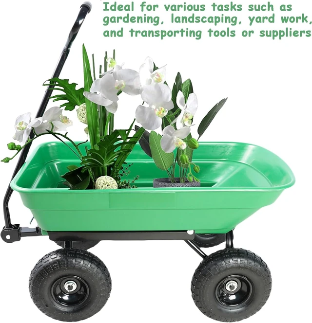 Alt view image 6 of 6 - Garden Cart Yard Wagon Dump Cart on Wheels Outdoor Gardening Cart with Steel Frame Lawn Garden Dump Utility, 300 lb. Capacity, 55L, 10" Pneumatic Tire