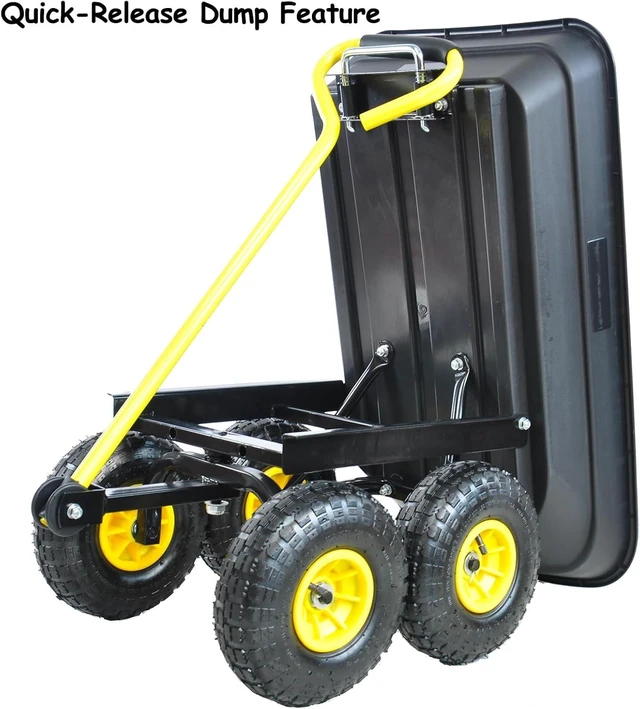 Alt view image 7 of 7 - Garden Dump Cart, 55L 220 LBS Heavy Duty 4 Wheel Yard Wagon with Quick Release Tipping Tub & 180° Adjustable Handle