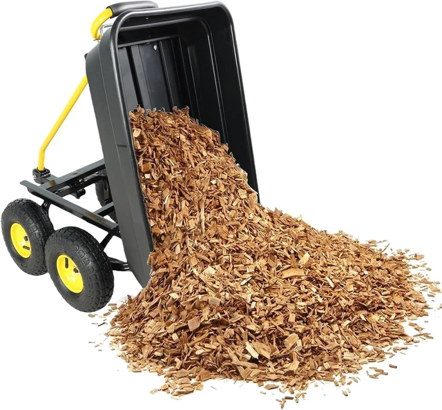 Alt view image 5 of 7 - Garden Dump Cart, 55L 220 LBS Heavy Duty 4 Wheel Yard Wagon with Quick Release Tipping Tub & 180° Adjustable Handle