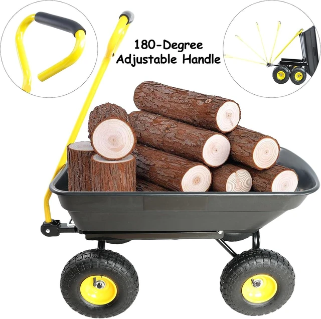 Alt view image 6 of 7 - Garden Dump Cart, 55L 220 LBS Heavy Duty 4 Wheel Yard Wagon with Quick Release Tipping Tub & 180° Adjustable Handle
