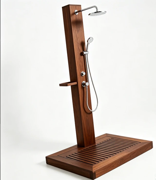 Alt view image 3 of 7 - Rain-Style Freestanding Outdoor Shower Kit, Oiled Eucalyptus Wood for Backyard, Poolside, Patio & Garden