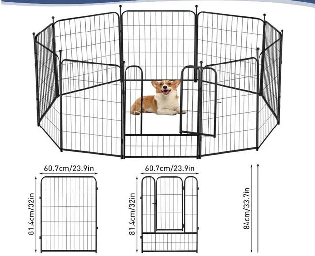 Alt view image 2 of 5 - 32in Metal Puppy Playpen, 10 Panels Foldable Dog Exercise Fence, Indoor Outdoor Pet Enclosure for Yard, Camping & RV