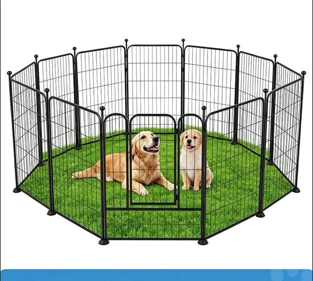 Main image of 32in Metal Puppy Playpen, 10 Panels Foldable Dog Exercise Fence, Indoor Outdoor Pet Enclosure for Yard, Camping & RV