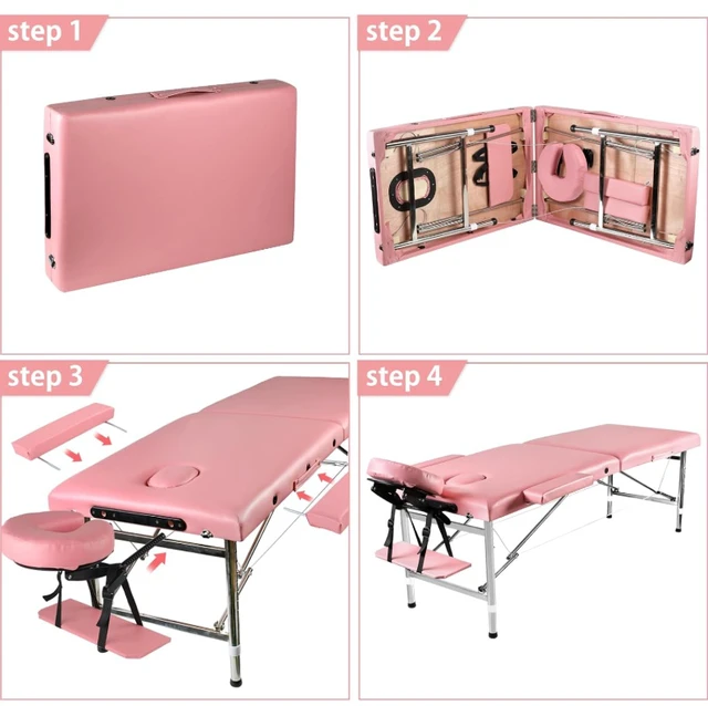 Alt view image 5 of 6 - Massage Tables Portable 24" Wide Adjustable Folding Massage Bed, Lightweight Aluminum Esthetician Bed, Tattoo Chair for Client,Tattoo Table for Spa and Beauty Professionals (Pink)