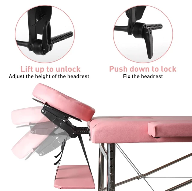 Alt view image 4 of 6 - Massage Tables Portable 24" Wide Adjustable Folding Massage Bed, Lightweight Aluminum Esthetician Bed, Tattoo Chair for Client,Tattoo Table for Spa and Beauty Professionals (Pink)