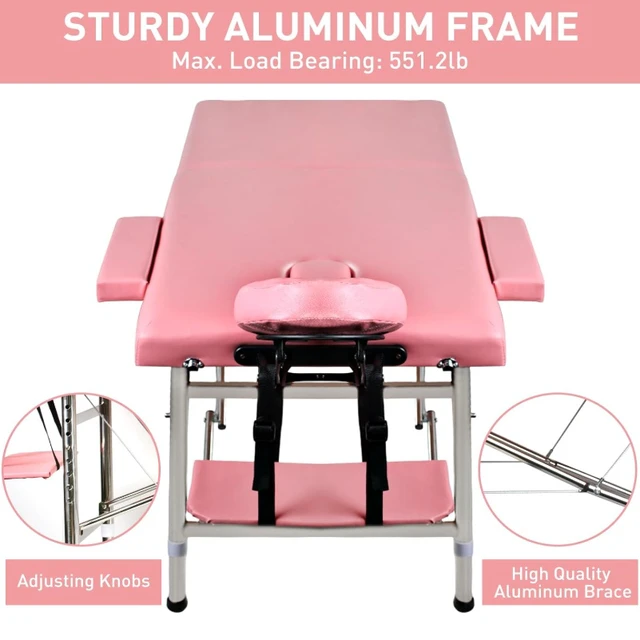 Alt view image 2 of 6 - Massage Tables Portable 24" Wide Adjustable Folding Massage Bed, Lightweight Aluminum Esthetician Bed, Tattoo Chair for Client,Tattoo Table for Spa and Beauty Professionals (Pink)