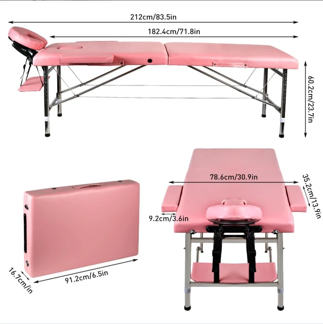 Alt view image 3 of 6 - Massage Tables Portable 24" Wide Adjustable Folding Massage Bed, Lightweight Aluminum Esthetician Bed, Tattoo Chair for Client,Tattoo Table for Spa and Beauty Professionals (Pink)