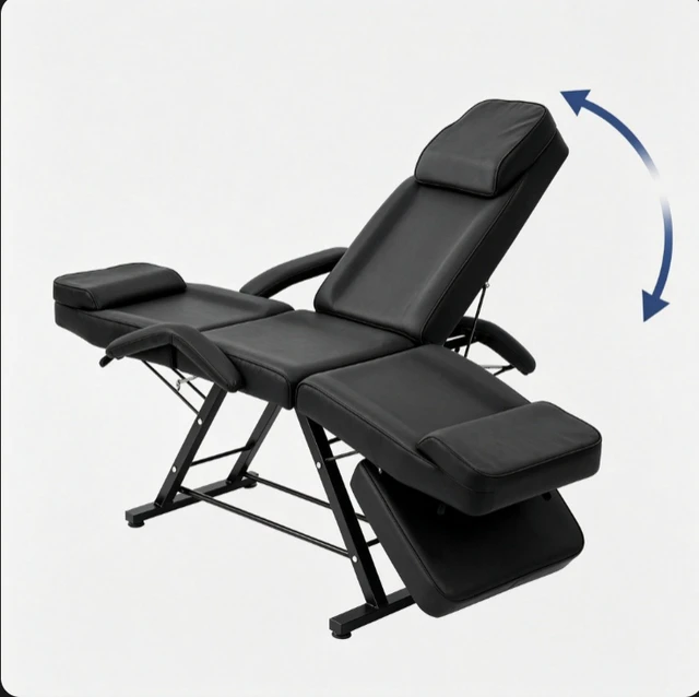 Alt view image 2 of 7 - 3-Section Adjustable Massage Chair with Rolling Stool, Reclining Spa Tattoo Facial Bed for Beauty Lash Microblading Salon