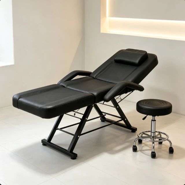 Alt view image 6 of 7 - 3-Section Adjustable Massage Chair with Rolling Stool, Reclining Spa Tattoo Facial Bed for Beauty Lash Microblading Salon