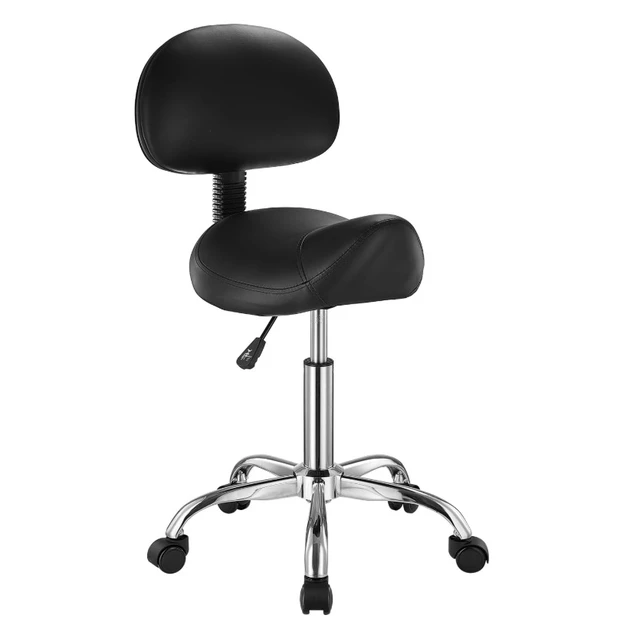 Alt view image 5 of 7 - Saddle Stool with Backrest, Height Adjustable Rolling Salon Chair, Swivel PU Leather Ergonomic Stool for Massage Tattoo Lash Spa