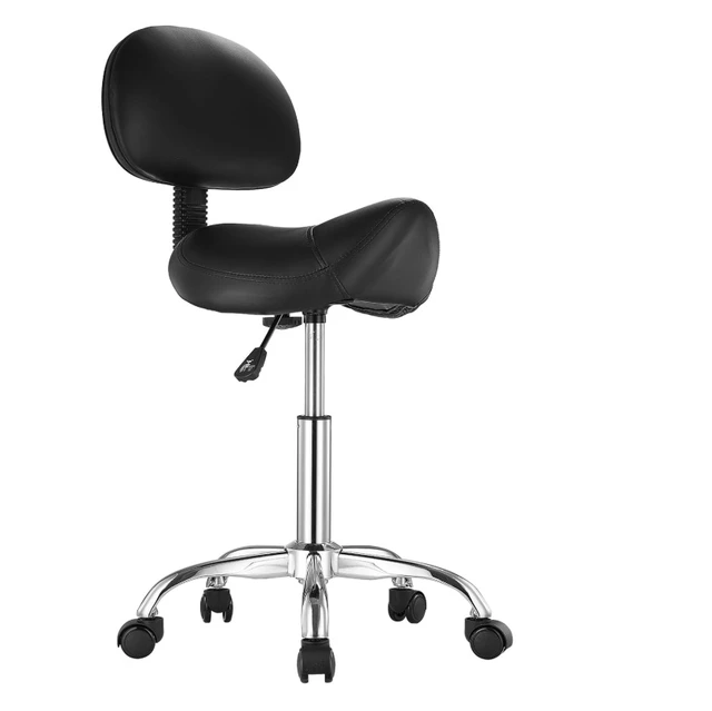 Alt view image 7 of 7 - Saddle Stool with Backrest, Height Adjustable Rolling Salon Chair, Swivel PU Leather Ergonomic Stool for Massage Tattoo Lash Spa
