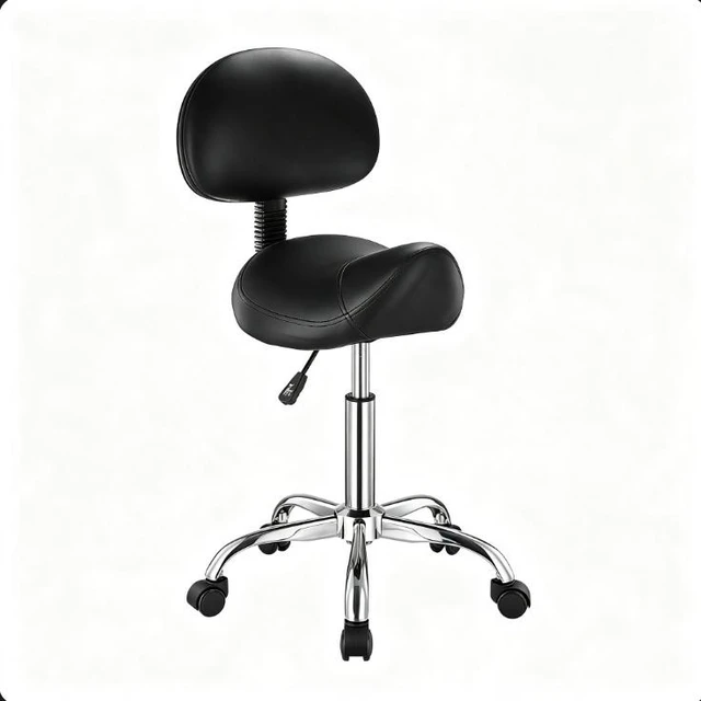 Main image of Saddle Stool with Backrest, Height Adjustable Rolling Salon Chair, Swivel PU Leather Ergonomic Stool for Massage Tattoo Lash Spa