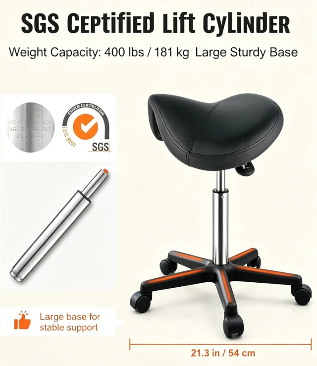 Alt view image 5 of 7 - Ergonomic Saddle Stool, Height Adjustable Rolling Salon Stool, 360 Swivel PU Leather Stool for Massage Tattoo Lash Spa