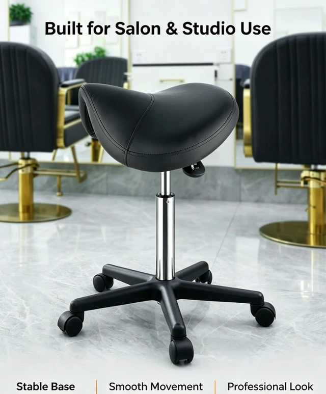 Alt view image 3 of 7 - Ergonomic Saddle Stool, Height Adjustable Rolling Salon Stool, 360 Swivel PU Leather Stool for Massage Tattoo Lash Spa