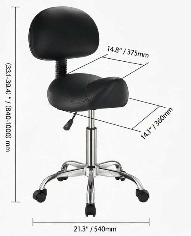 Alt view image 4 of 7 - Adjustable Saddle Stool with Backrest, 360° Rolling Swivel Salon Chair, Height Adjustable Ergonomic Medical Office Stool, 450LBS Weight Capacity