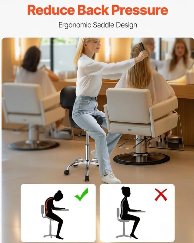 Alt view image 3 of 7 - Adjustable Saddle Stool with Backrest, 360° Rolling Swivel Salon Chair, Height Adjustable Ergonomic Medical Office Stool, 450LBS Weight Capacity