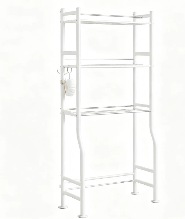 Main image of 3-Tier Over The Toilet Storage Rack, Freestanding Metal Bathroom Shelf with Toilet Paper Holder & 4 Hooks, Adjustable Anti-Tip Space Saver Organizer for Bathroom, Powder Room, Laundry Room
