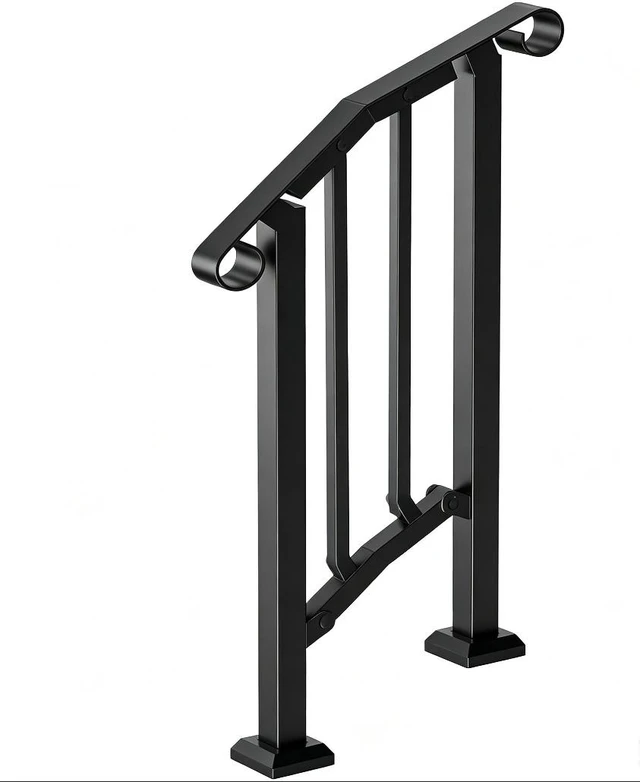 Main image of Stair Handrail, Outdoor Indoor Carbon Steel Stair Railing with Complete Installation Kit, 2-3 Steps Adjustable Porch Hand Rail for Concrete, Wood, Tile & Marble Steps, Black