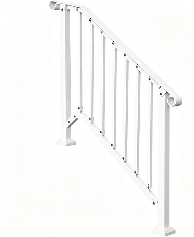 Alt view image 2 of 7 - 3-4 Steps Stair Handrail, Indoor Outdoor White Carbon Steel Porch Railing, Complete Hand Rail Kit for Concrete & Wood Steps