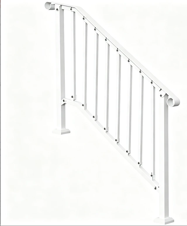 Alt view image 7 of 7 - 3-4 Steps Stair Handrail, Indoor Outdoor White Carbon Steel Porch Railing, Complete Hand Rail Kit for Concrete & Wood Steps