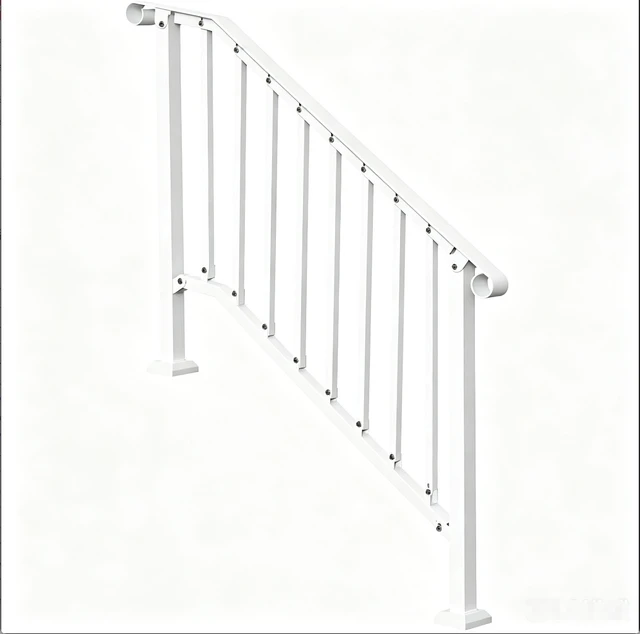 Alt view image 4 of 7 - 3-4 Steps Stair Handrail, Indoor Outdoor White Carbon Steel Porch Railing, Complete Hand Rail Kit for Concrete & Wood Steps