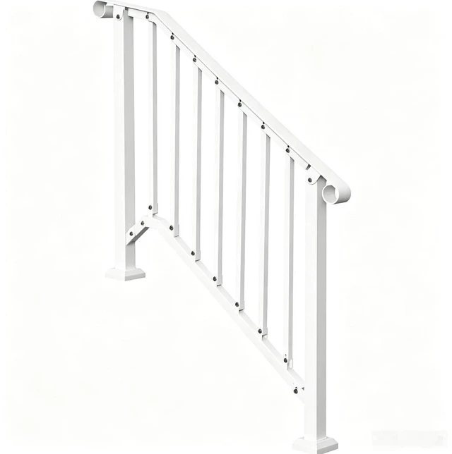 Main image of 3-4 Steps Stair Handrail, Indoor Outdoor White Carbon Steel Porch Railing, Complete Hand Rail Kit for Concrete & Wood Steps