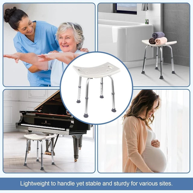 Alt view image 5 of 7 - Adjustable Shower Stool, Heavy Duty Aluminum Bath Chair with 6 Height Settings, Non-Slip Shower Seat for Elderly, Seniors, Pregnant Women, Disabled, Supports up to 300 lbs