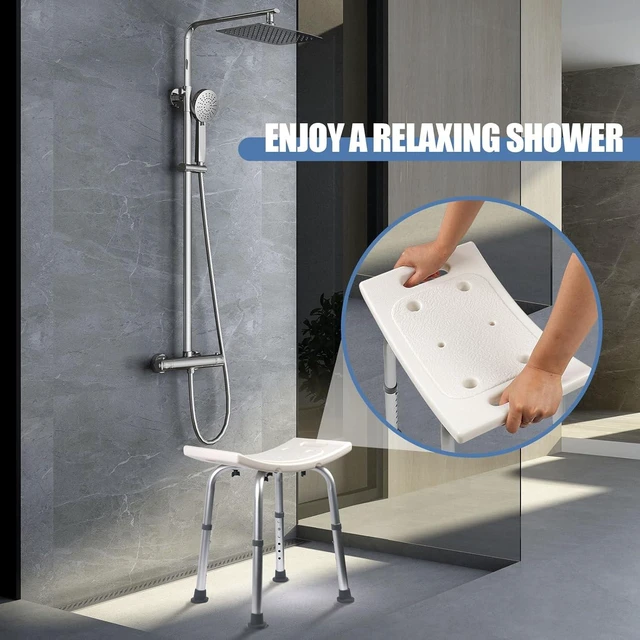 Alt view image 4 of 7 - Adjustable Shower Stool, Heavy Duty Aluminum Bath Chair with 6 Height Settings, Non-Slip Shower Seat for Elderly, Seniors, Pregnant Women, Disabled, Supports up to 300 lbs