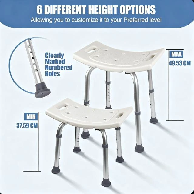 Alt view image 7 of 7 - Adjustable Shower Stool, Heavy Duty Aluminum Bath Chair with 6 Height Settings, Non-Slip Shower Seat for Elderly, Seniors, Pregnant Women, Disabled, Supports up to 300 lbs