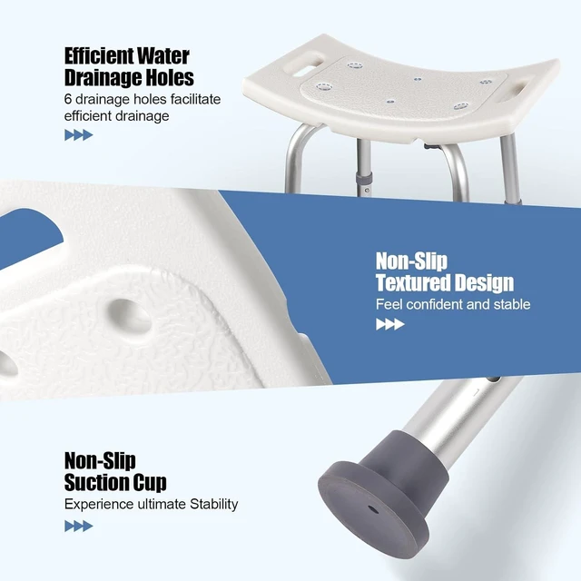 Alt view image 2 of 7 - Adjustable Shower Stool, Heavy Duty Aluminum Bath Chair with 6 Height Settings, Non-Slip Shower Seat for Elderly, Seniors, Pregnant Women, Disabled, Supports up to 300 lbs