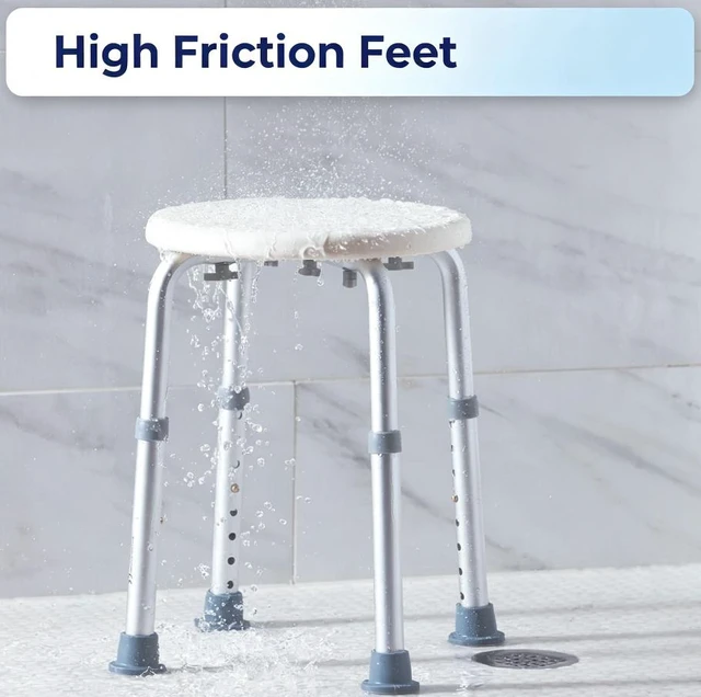 Alt view image 2 of 7 - Adjustable Height Round Shower Stool, Aluminum Alloy Non-Slip Bath Seat, 300 lbs Capacity Lightweight Shower Chair for Elderly, Seniors, Pregnant Women, Handicap, Tool-Free Assembly