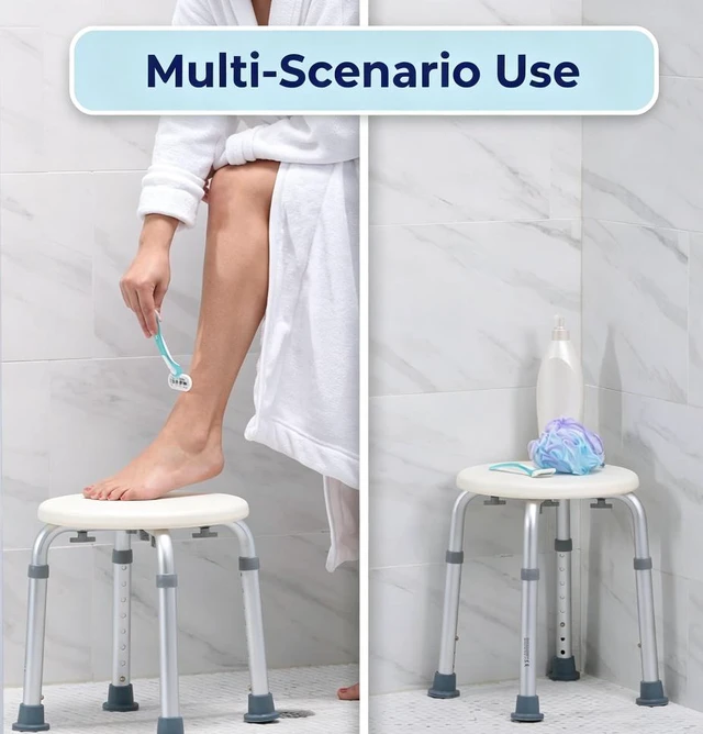Alt view image 6 of 7 - Adjustable Height Round Shower Stool, Aluminum Alloy Non-Slip Bath Seat, 300 lbs Capacity Lightweight Shower Chair for Elderly, Seniors, Pregnant Women, Handicap, Tool-Free Assembly
