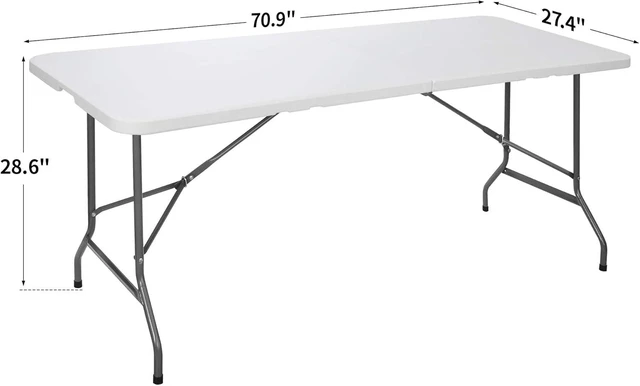 Main image of 6FT Heavy Duty Plastic Folding Table, Portable Fold-in-Half Dining Table with Carry Handle, Indoor & Outdoor Table for Party, Banquet, Picnic, Camping