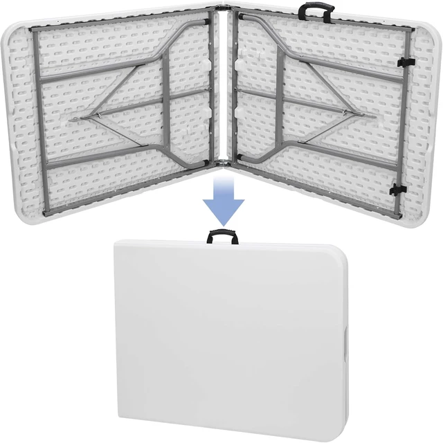 Alt view image 3 of 7 - 6FT Heavy Duty Plastic Folding Table, Portable Fold-in-Half Dining Table with Carry Handle, Indoor & Outdoor Table for Party, Banquet, Picnic, Camping