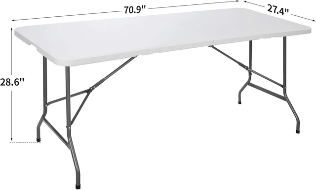 Alt view image 2 of 6 - 6FT Heavy Duty Plastic Folding Table, Portable Fold-in-Half Dining Table with Carry Handle, Indoor & Outdoor Table for Party, Banquet, Picnic, Camping
