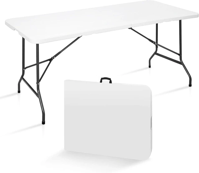 Main image of 6FT Heavy Duty Plastic Folding Table, Portable Fold-in-Half Dining Table with Carry Handle, Indoor & Outdoor Table for Party, Banquet, Picnic, Camping