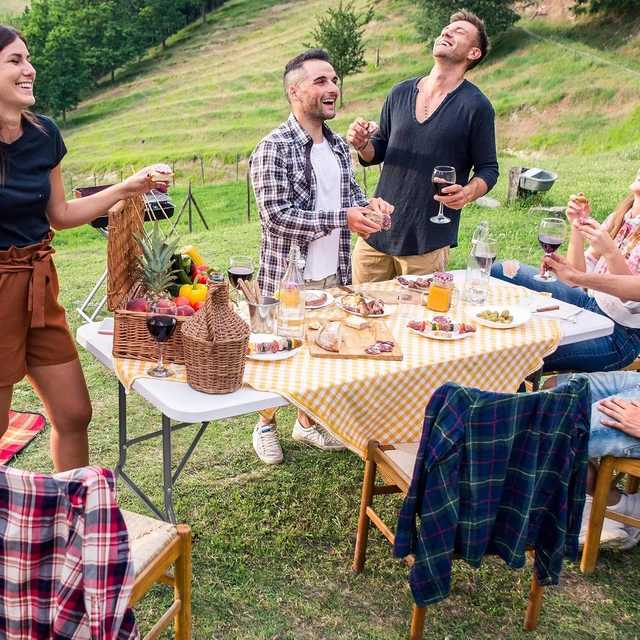 Alt view image 5 of 6 - 6FT Heavy Duty Plastic Folding Table, Portable Fold-in-Half Dining Table with Carry Handle, Indoor & Outdoor Table for Party, Banquet, Picnic, Camping