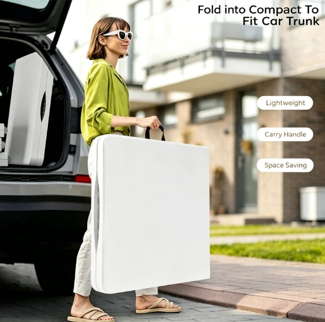 Alt view image 4 of 7 - 48 Inch Fold-in-Half Plastic Folding Table, 3 Adjustable Heights Heavy Duty Portable Table with Carry Handle, White, Indoor Outdoor Dining Picnic Camping Trade Show