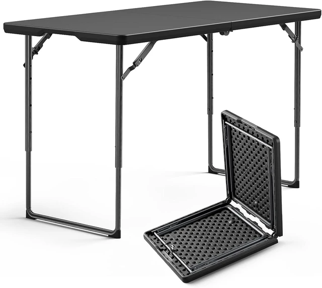 Main image of 48 Inch Fold-in-Half Folding Table, 3 Adjustable Heights, Heavy Duty Plastic Portable Table for Indoor Outdoor, Black