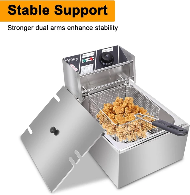 Alt view image 3 of 7 - Commercial Electric Deep Fryer, 11.4QT Stainless Steel Single Tank Deep Fryer with Basket & Lid, 2500W Countertop Fryer for Restaurant Home Use, 110V