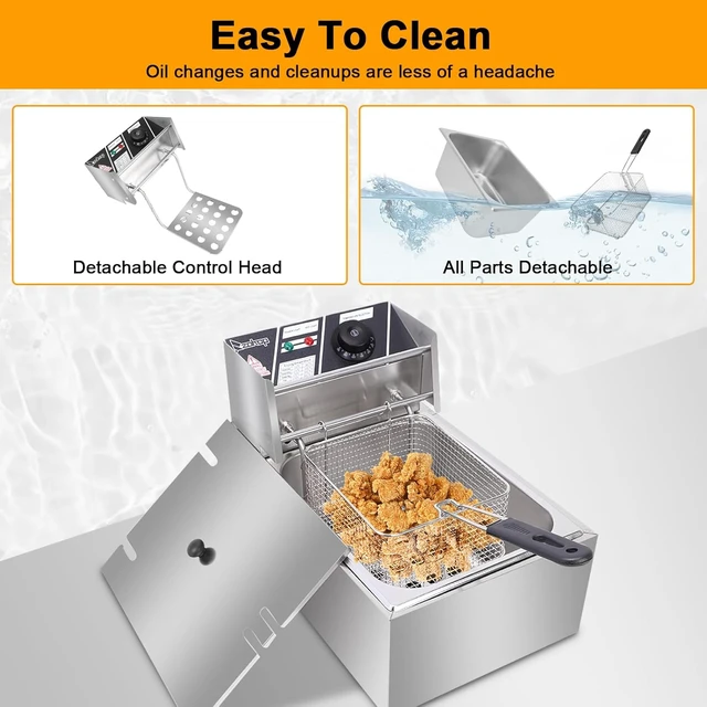 Alt view image 4 of 7 - Commercial Electric Deep Fryer, 11.4QT Stainless Steel Single Tank Deep Fryer with Basket & Lid, 2500W Countertop Fryer for Restaurant Home Use, 110V