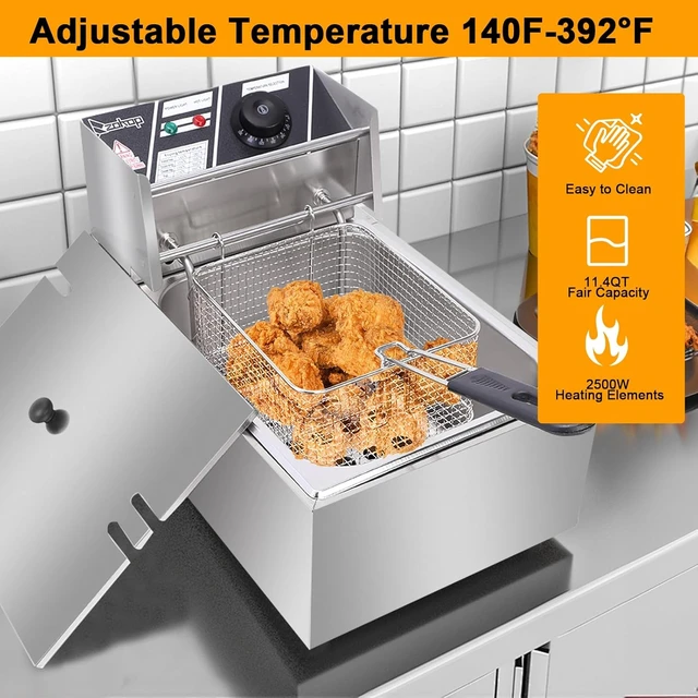 Alt view image 2 of 7 - Commercial Electric Deep Fryer, 11.4QT Stainless Steel Single Tank Deep Fryer with Basket & Lid, 2500W Countertop Fryer for Restaurant Home Use, 110V