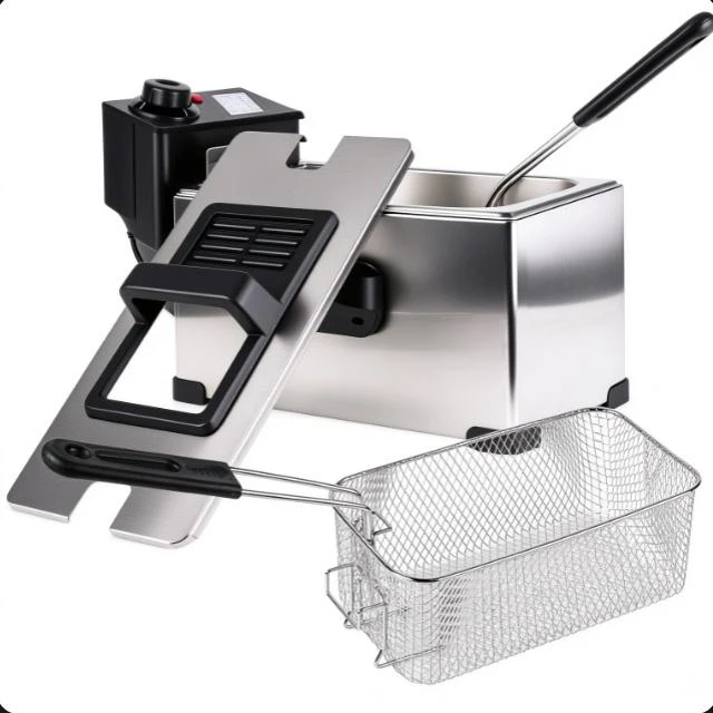 Alt view image 4 of 7 - Commercial Electric Deep Fryer, Stainless Steel Countertop Deep Fryer with Basket & Lid, Adjustable Temperature, 110V for Home & Restaurant