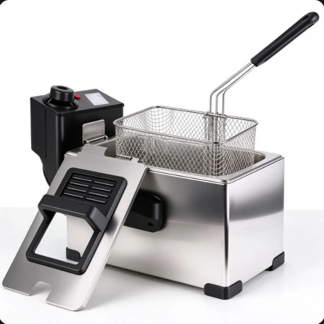 Alt view image 6 of 7 - Commercial Electric Deep Fryer, Stainless Steel Countertop Deep Fryer with Basket & Lid, Adjustable Temperature, 110V for Home & Restaurant