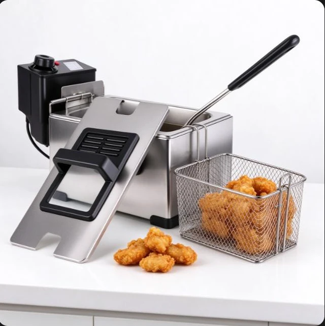 Alt view image 7 of 7 - Commercial Electric Deep Fryer, Stainless Steel Countertop Deep Fryer with Basket & Lid, Adjustable Temperature, 110V for Home & Restaurant