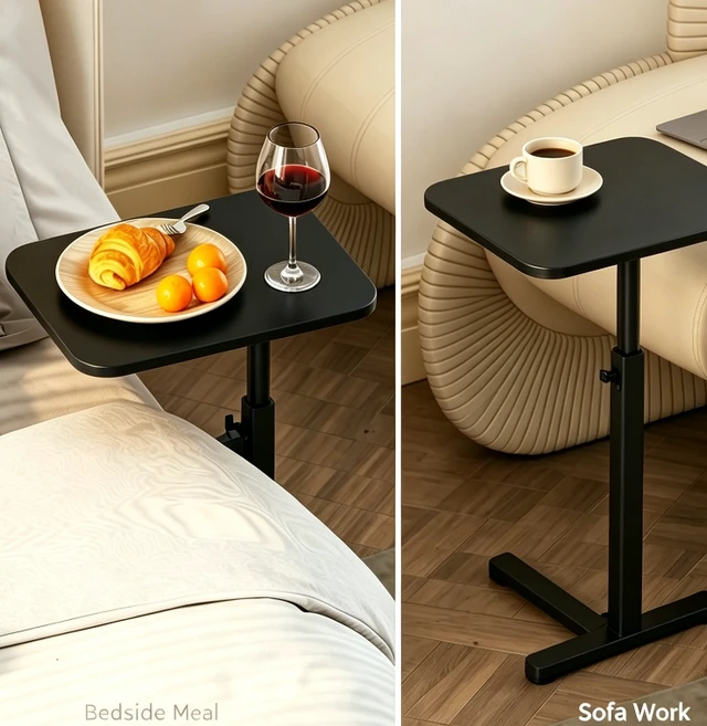 Alt view image 5 of 6 - Adjustable Height Side Table, 2-Tier Swivel Sofa End Table, C Shaped Floor Laptop Table with Slim Metal Base for Bed, Couch, Bedroom Living Room