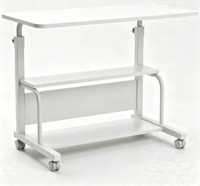 Main image of Height Adjustable Mobile Computer Desk, Rolling Laptop Table with Lockable Wheels & 3-Tier Storage Shelves, Portable Standing Desk for Home Office Bedroom